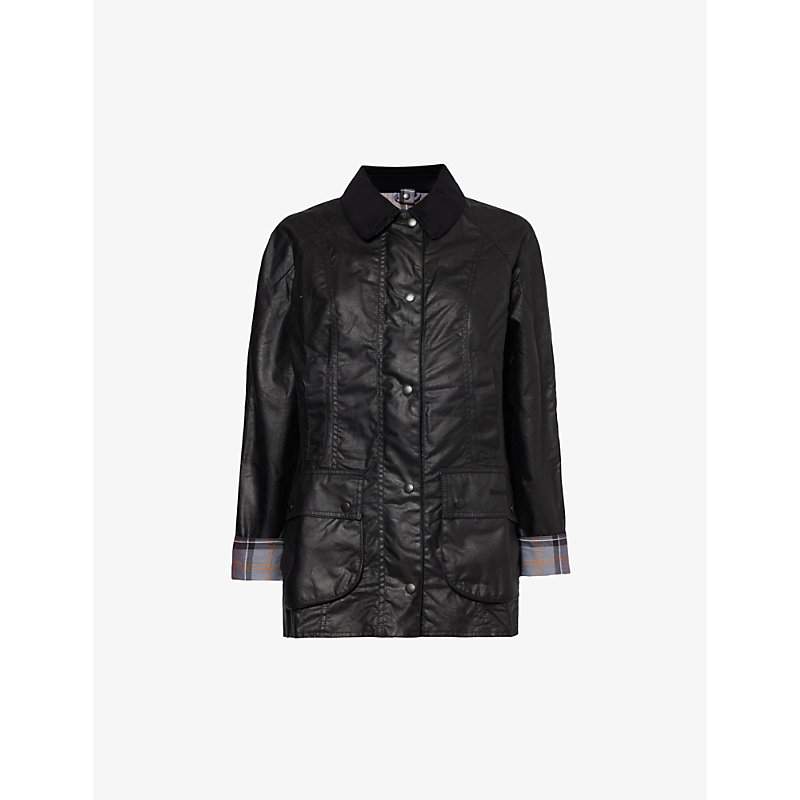 Shop Barbour Women's Black Beadnell Tartan-lined Waxed-cotton Jacket