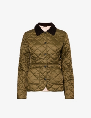 Barbour Womens Olive Pale Pink Deveron Quilted Slim-fit Shell Jacket In Olive Pale Pink