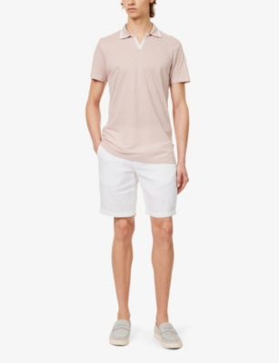 Shop Orlebar Brown Men's Seashell Pink Felix Split-hem Linen Polo Shirt