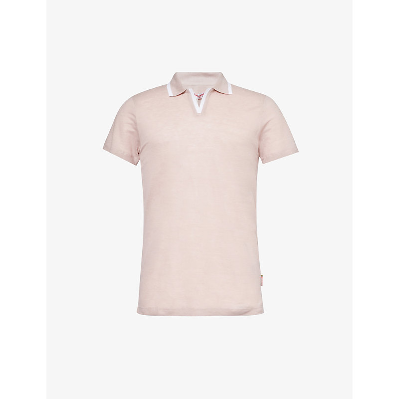 Orlebar Brown Mens Seashell Pink Felix Split-hem Linen Polo Shirt
