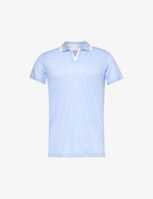 Shop Orlebar Brown Mens Soft Blue Felix Contrast-trim Linen Polo Shirt