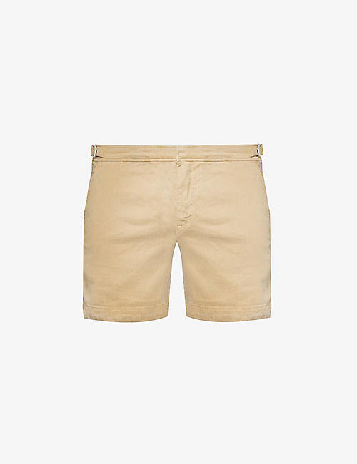 ORLEBAR BROWN: Buckled-waist straight-leg linen-blend shorts