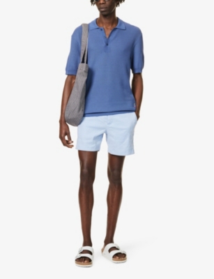 Shop Orlebar Brown Men's Soft Blue Buckled-waist Straight-leg Linen-blend Shorts