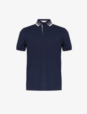 Shop Orlebar Brown Men's Night Iris Contrast-trim Cotton-blend Polo Shirt