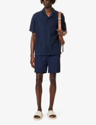 Shop Orlebar Brown Men's Night Iris Howell Geometric-print Regular-fit Cotton Shirt