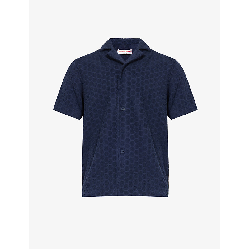 Shop Orlebar Brown Men's Night Iris Howell Geometric-print Regular-fit Cotton Shirt
