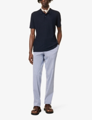 Shop Orlebar Brown Men's Night Iris Jarrett Textured-weave Cotton-blend Polo Shirt