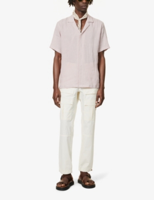 Shop Orlebar Brown Men's Seashell Pink Maitan Split-hem Regular-fit Linen Shirt