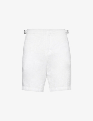 Shop Orlebar Brown Men's White Norwich Side-adjuster Linen Shorts