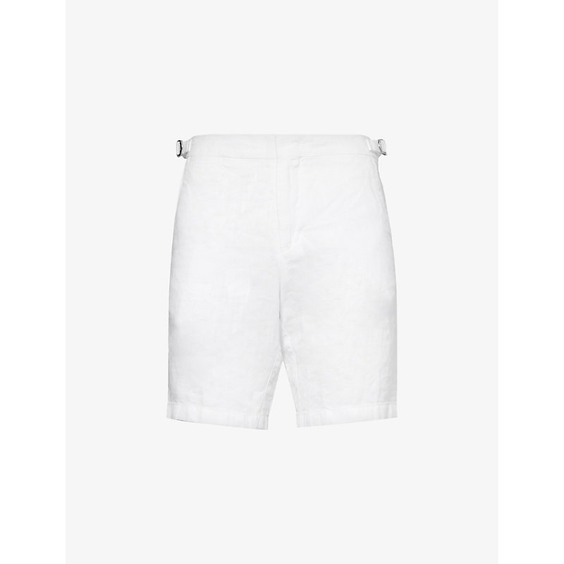 Shop Orlebar Brown Mens White Norwich Side-adjuster Linen Shorts