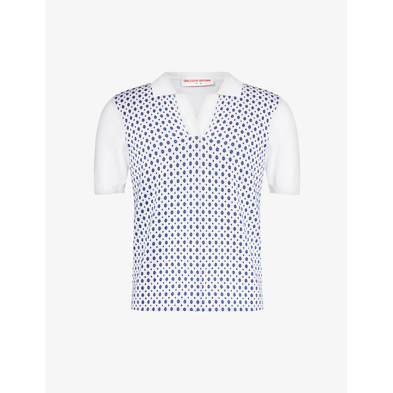 Shop Orlebar Brown Mens Cashew Horton Graphic-print Silk And Cotton-blend Polo Shirt