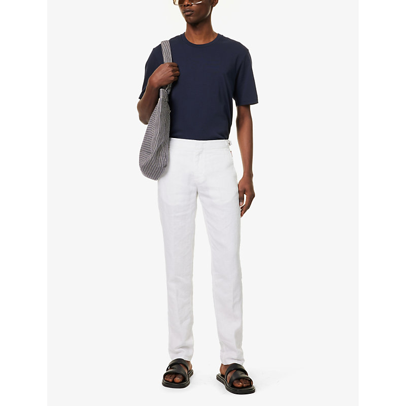 Shop Orlebar Brown Men's White Griffon Tapered-leg Linen Trousers