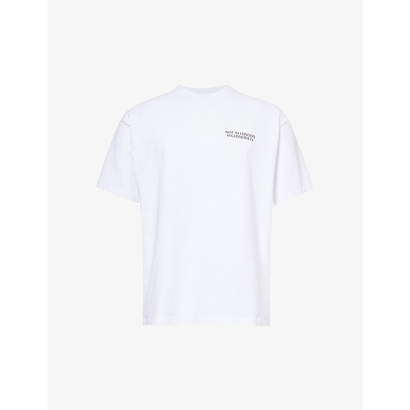 Highsnobiety Mens White Not In London Brand-print Cotton-jersey T-shirt