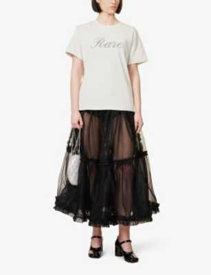 Shop Tanner Fletcher Women's Black Phyllis Semi-sheer Silk Midi Skirt