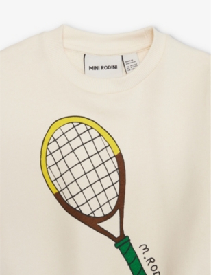 Shop Mini Rodini Boys Offwhite Kids Tennis Racket-print Organic-cotton Sweatshirt 1-11 Years