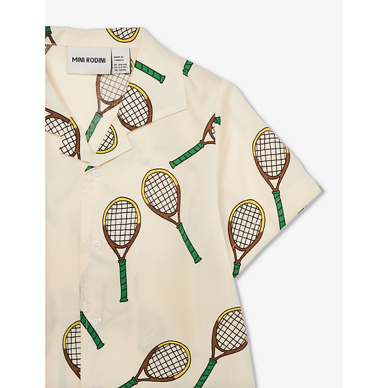 Shop Mini Rodini Boys Offwhite Kids Tennis Racket-print Woven Shirt 1-11 Years