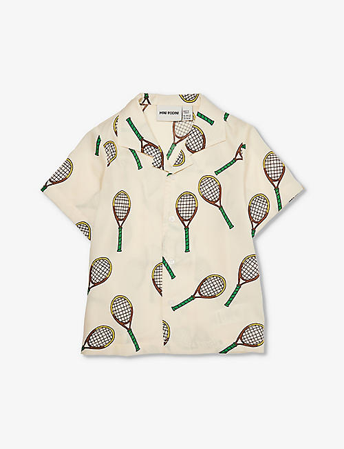 MINI RODINI: Tennis racket-print woven shirt 1-11 years