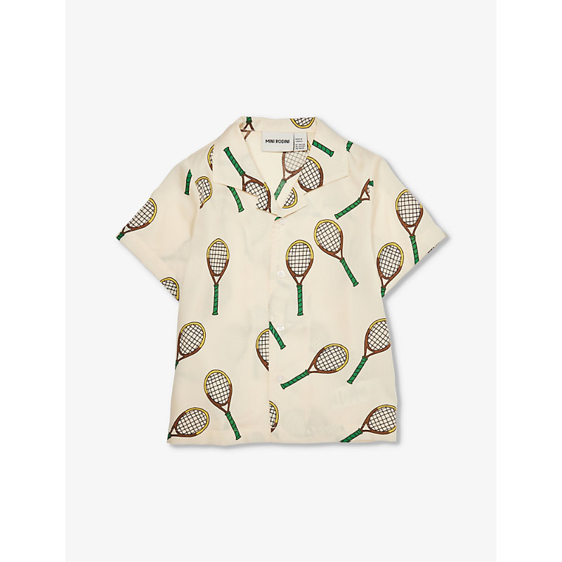 Shop Mini Rodini Boys Offwhite Kids Tennis Racket-print Woven Shirt 1-11 Years