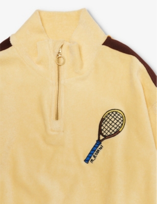 Shop Mini Rodini Boys Yellow Kids Tennis Racket-embroidered Half-zip Cotton-jersey Sweatshirt 1-11 Years