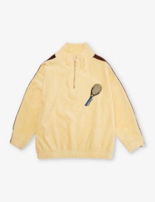 MINI RODINI: Tennis racket-embroidered half-zip cotton-jersey sweatshirt 1-11 years