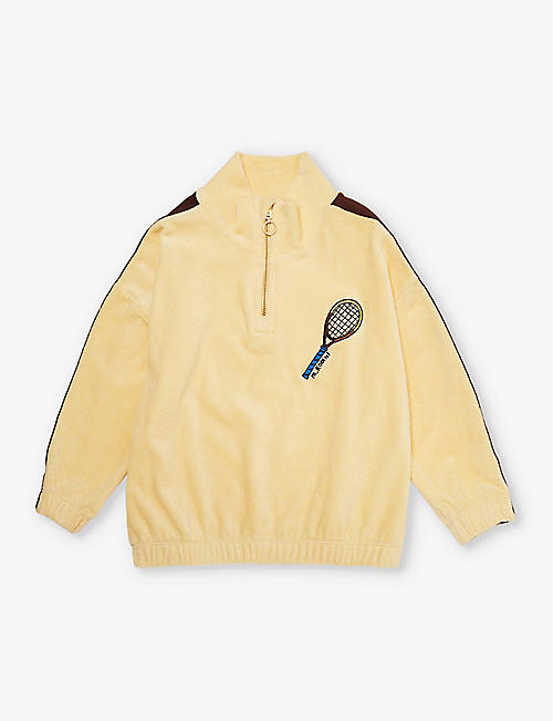 MINI RODINI: Tennis racket-embroidered half-zip cotton-jersey sweatshirt 1-11 years