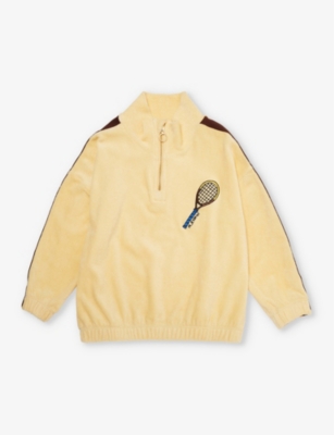 Shop Mini Rodini Boys Yellow Kids Tennis Racket-embroidered Half-zip Cotton-jersey Sweatshirt 1-11 Years