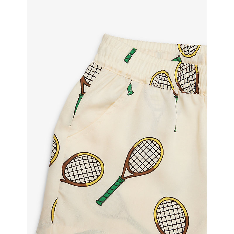 Shop Mini Rodini Boys Offwhite Kids Tennis Racket-print Woven Shorts 1- 11 Years