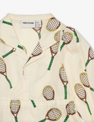 Shop Mini Rodini Girls Offwhite Kids Tennis Long-sleeve Woven Dress 18 Months - 11 Years