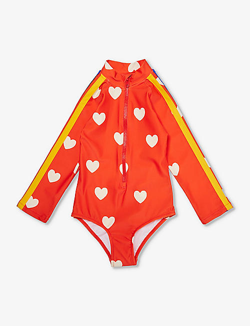 MINI RODINI: Heart-print long-sleeved swimsuit 1-11 years