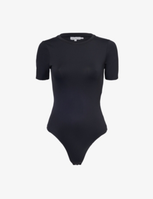 Good American Womens Black001 Scuba Crewneck Stretch-knit Bodysuit