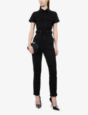 GOOD AMERICAN WOMENS BLACK099 FIT FOR SUCCESS STRAIGHT-LEG STRETCH-DENIM JUMPSUIT XXL 