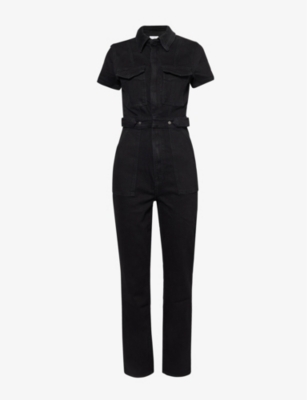 Good American Womens Black099 Fit For Success Straight-leg Stretch-denim Jumpsuit In Black099