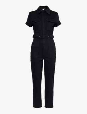 GOOD AMERICAN: Patch-pocket straight-leg stretch-denim jumpsuit