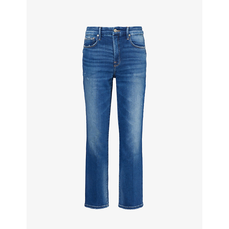Good American Womens Indigo271 Contrast-stitch Straight-leg High-rise Stretch-recycled Denim Jeans