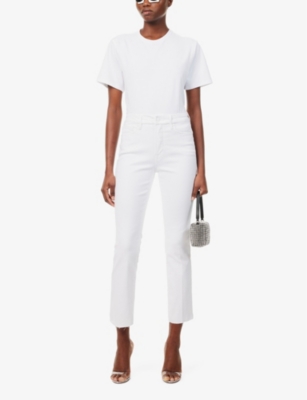 Good American Womens White037 Good Legs Straight-leg Mid-rise Stretch Jeans In White037