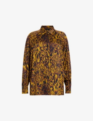 Shop Allsaints Womens Teresa Deep Ye Oana Animal-print Relaxed-fit Woven Shirt