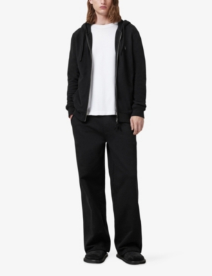 Allsaints Mens Black Raven Slim-fit Cotton-fleece Hoody