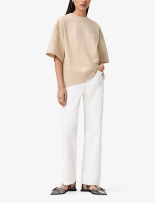 Allsaints Womens Sandy White Guardian Graphic-print Relaxed-fit Organic-cotton T-shirt In Brown