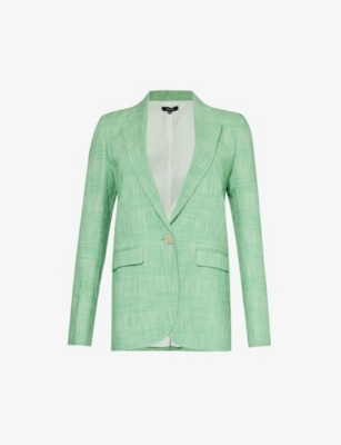 Shop Me And Em Women's Green/white Check-pattern Single-breasted Stretch-woven Blazer