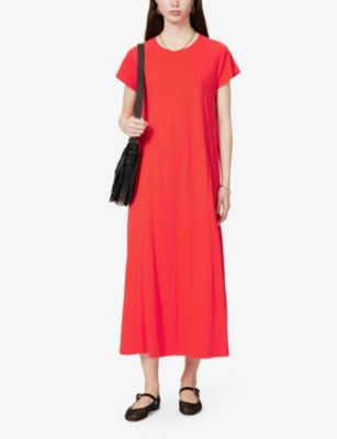 Shop Me And Em Flared-hem Cotton-jersey Midi Dress In Tulip Red