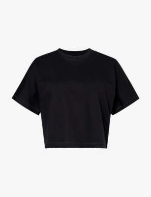 Shop Me And Em Women's Black Round-neck Cropped Cotton-jersey T-shirt