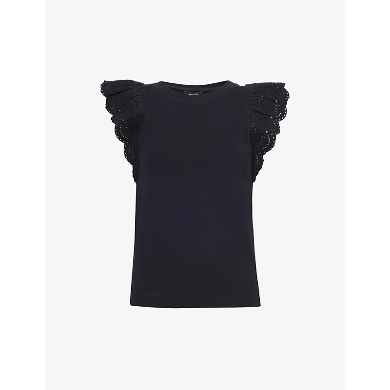 Shop Me And Em Women's Navy Broderie-anglaise Regular-fit Cotton-blend T-shirt
