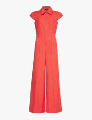 ME AND EM: Frayed-trim collared cotton jumpsuit