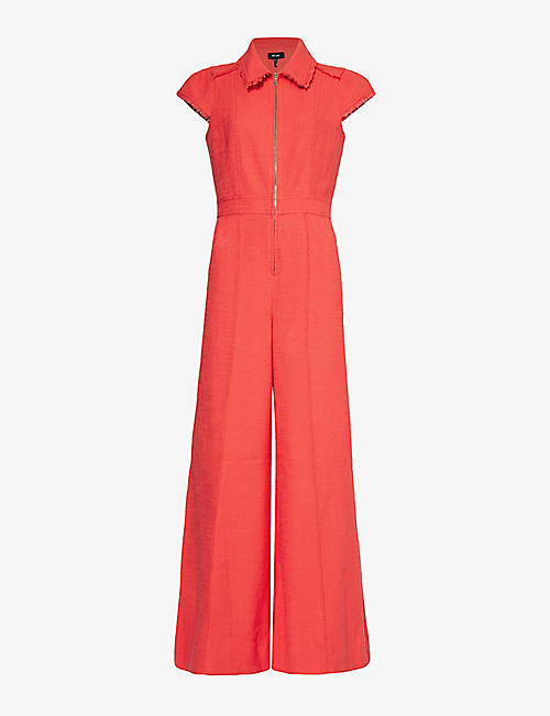 ME AND EM: Frayed-trim collared cotton jumpsuit