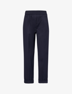 ME AND EM: Elasticated-waist tapered-leg mid-rise cotton-blend trousers