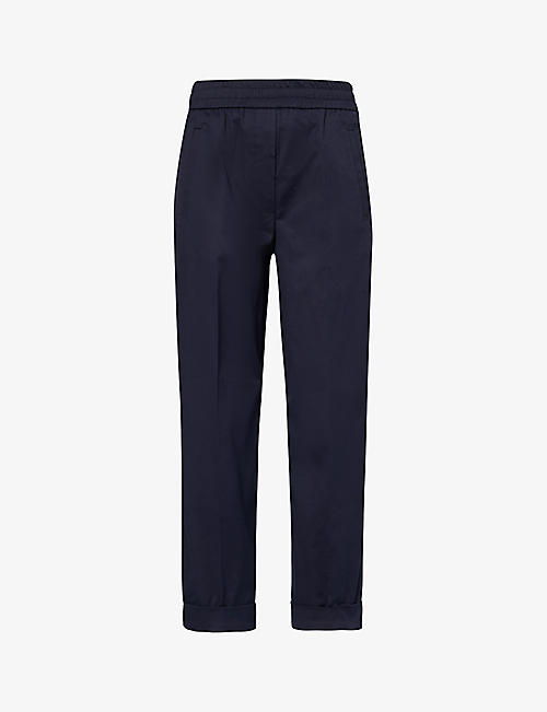 ME AND EM: Elasticated-waist tapered-leg mid-rise cotton-blend trousers