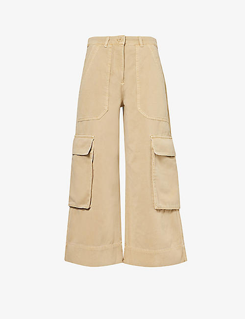 ME AND EM: Patch-pocket wide-leg mid-rise cotton trousers