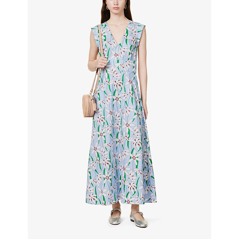 Shop Me And Em Women's Blue/light Cream/gre Floral-print Cotton Maxi Dress