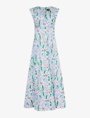 Me And Em Floral-print Cotton Maxi Dress In Blue/light Cream/gre