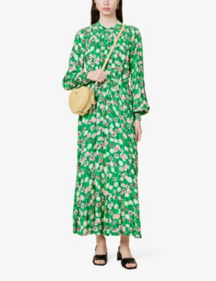 Shop Me And Em Floral-print Woven Maxi Dress In Green/pink/multi